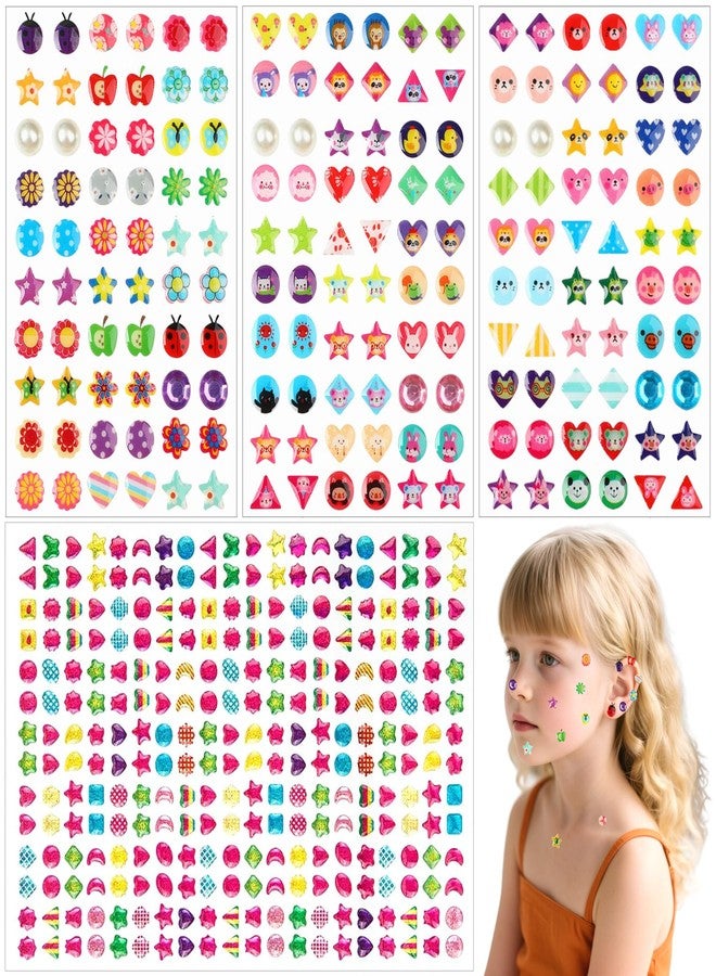 FEMBW 460PCS Sticker Earrings for Girls - 3D Gem Stick on Earrings 2-4-6-8, Self-Adhesive Glitter Crystal Stickers for Kids, Toddlers, DIY Crafts & Dress Up (Multiple Shapes & Colors) - Image 1